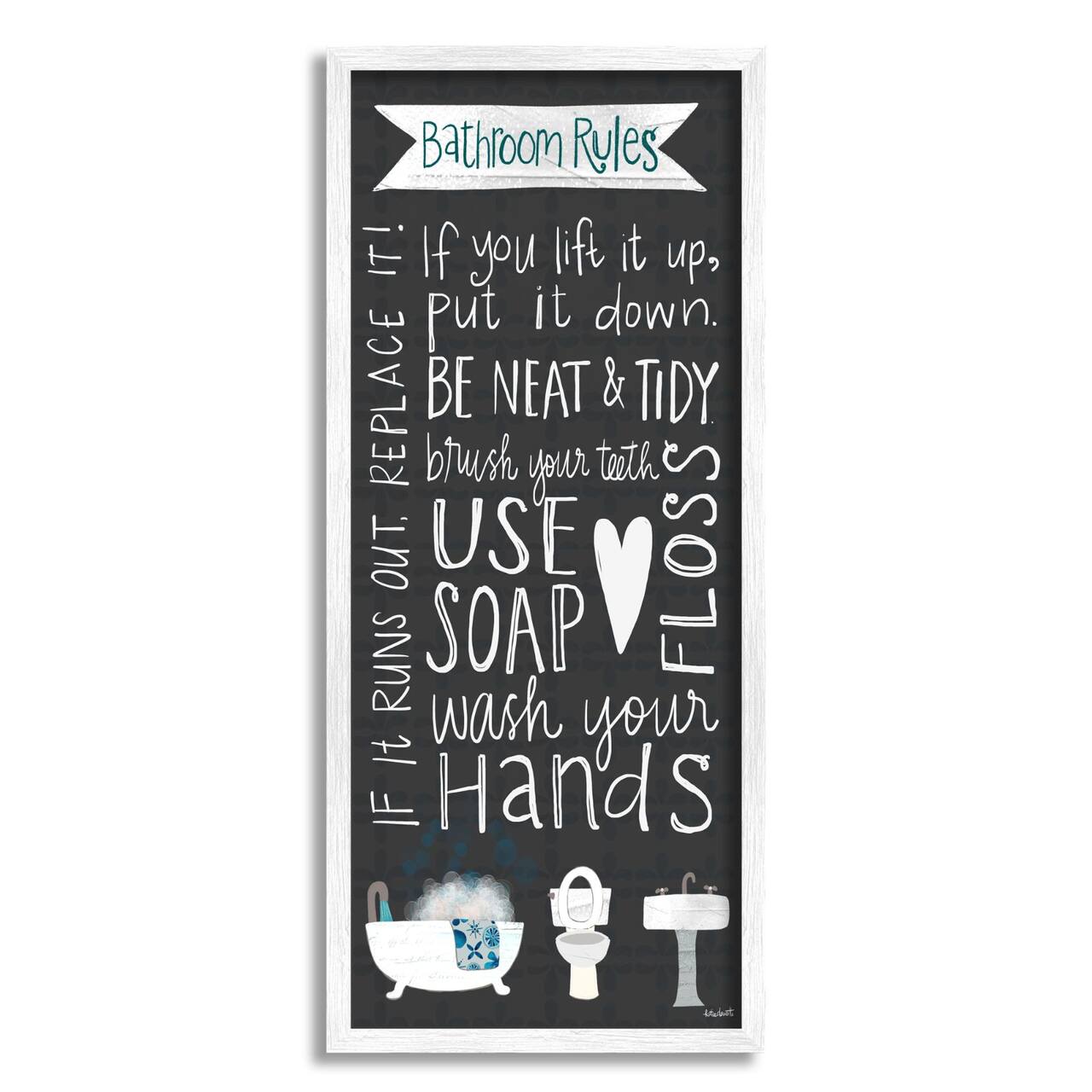 Stupell Industries Bathroom Rules Sign Whimsical Tub Toilet Sink Framed Wall Art